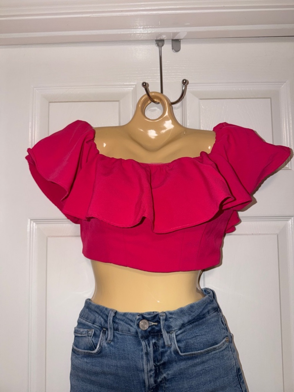 DO+BE Hot Pink Ruffled Off-Shoulder Crop Top